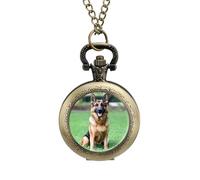 German Shepherd in Garden Vintage Pocket Watches Roman Numerals Quaretz Watch with Chain Christmas Birthday Gifts Coppery-Style