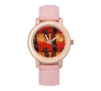 German Shepherd in Sunset Women's Wrist Watch Fashion Wristwatches with Pink Strap Gifts for Women Mother Wife Birthday