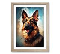 German Shepherd Informel No.3 Framed Print | A2 Oak Framed Wall Art | Ready to Hang | Modern Nature Picture | Living Room Bedroom Lounge Office