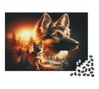 German Shepherd Jigsaw Puzzle Sunset Silhouette 1000 Pieces Recycled Paper Adults Jigsaws Impossible Difficult Challenge Brain Thinking Family Game Gift 38x26cm/1000pcs