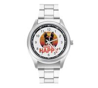 German Shepherd Make Me Happy Personalized Quartz Watch Stainless Steel Wrist Watches with Arabic Numerals for Men Women