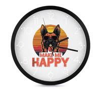 German Shepherd Make Me Happy Wall Clock 10 Inch Non Ticking Silent Quartz Round Clocks Easy to Read for Home Office