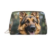German shepherd Makeup Bag for Women Cosmetic Bags Leather Travel Makeup Case Organizer Waterproof Make up Pouch Open Flat Toiletry Bag Portable Storage Pouch for Travelling, Gold, One Size