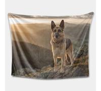 German Shepherd Mountain Peak Flannel Blanket - Super Soft Fleece Throw for Couch, Bed, or Cabin, Warm Cozy Blanket with Highland Dog Art for Winter Nights (01,60 * 80in)