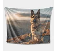 German Shepherd Mountain Peak Flannel Blanket - Super Soft Fleece Throw for Couch, Bed, or Cabin, Warm Cozy Blanket with Highland Dog Art for Winter Nights (03,40 * 55in)