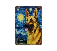 German Shepherd Night Tin Sign Decor Iron Wall Art Decoration Home Offices 11.8"x7.9"