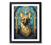 German Shepherd Nouveau Framed Wall Art Print, Ready to Hang Picture for Living Room Bedroom Home Office, Black A2 (48 x 66 cm)