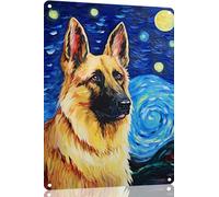 German Shepherd Oil Painting Tin Sign Colorful Oil Painting Animal Retro Poster Vintage Metal Tin Signs for Men Women Wall Art Decor for Home Bars Clubs Cafes 8x12 Inch