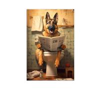 German Shepherd on The Toilet 3 Canvas Poster Wall Art Decor Print Picture Paintings for Living Room Bedroom Decoration 12x18inch(30x45cm)