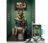 German Shepherd on The Toilet Jigsaw Puzzles for Teenagers 1000 Jigsaws,Challenging To Complete But Fun And Humorous Birthday Present,Gifts,Wall Art (50x75cm)