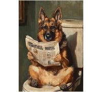 German Shepherd on Toilet Jigsaw Puzzle 1000 Pieces for Adults - Quirky Dog Reading Newpaper with Glasses - Dog Bathroom Decor Puzzles