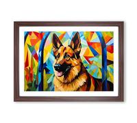German Shepherd Orphism Framed Print | A2 Walnut Framed Wall Art | Ready to Hang | Modern Nature Picture | Living Room Bedroom Lounge Office
