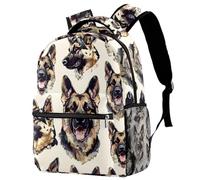 German Shepherd Painting Printed Large Travel Backpack Multiple Pockets Adjustable Straps Causal School Backpack Unisex Work Daypack