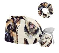 German Shepherd Painting Scrub Caps Women Nurse Hat Surgical Cap Bouffant Working Cap Button Sweatband