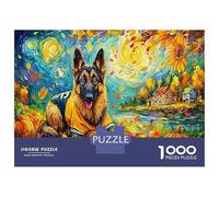 German Shepherd Paper GSD + Sunflowers Starry Art Jigsaw Puzzle Set for Adults Educational Gift Relaxing Activity 52x38cm/1000pcs