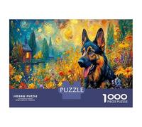 German Shepherd Paperboard GSD in Flowers Starry Art Classic Jigsaw Puzzle Interactive Boredom Buster 70x50cm/1000pcs