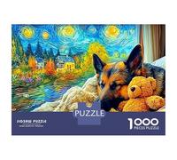 German Shepherd Paperboard GSD + Teddy Bear Starry Classic Jigsaw Puzzle Family Friendly Relaxing Activity 52x38cm/1000pcs