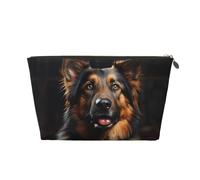 German Shepherd Pattern Women'S Cosmetic Bag Leather Handbag Portable Large Capacity Zipper Travel Bag Storage Bag, Gold, One Size