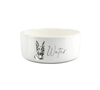 German Shepherd Pet Bowl - Black & White Portrait Large Ceramic Water Bowl - White Water Dish For Dogs