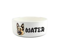 German Shepherd Pet Bowl - Cartoon Dog Portrait Large Ceramic Water Bowl - Novelty White Water Dish For Dogs