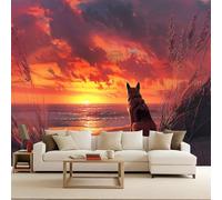 German Shepherd Photo Wallpaper 500 x 280 CM, 3D Sunset Sea Non-Woven Mural, Bedroom Matte Wall Paper Poster, Living Room Waterproof Large Wall Murals, TV Background Wallpaper