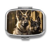 German Shepherd Pill Box 2 Compartment - Small Metal Medicine Organizer Portable Pill Case for Purse Pocket Travel Vitamin Organizer for Men Women, BPA-Free