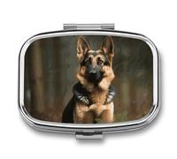 German Shepherd Pill Box 2 Compartments Portable Travel Pill Case Mini Medicine Organizer for Pocket Purse Metal Waterproof Medicine Container Holder Vitamin Fish Oil
