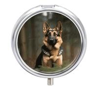 German Shepherd Pill Box, 3 Compartment Small Pill Case Waterproof Travel Pill Organizer for Pocket Or Purse Portable Mini Medicine Tablet Vitamin Holder Pill Case