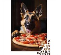 German Shepherd Pizza Dog Jigsaw Puzzle 1000 Pieces, Pet Inspired Artwork for Holiday Gifting 52x38cm/1000pcs