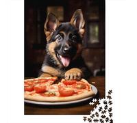 German Shepherd Pizza Pup Puzzle 1000 Pieces, Animal Lover Table Activity for Home Entertainment 52x38cm/1000pcs