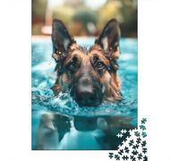 German Shepherd Pool Sunny 1000 Piece Jigsaw Puzzle, Pet Inspired Artwork for Mindful Relaxation 70x50cm/1000pcs