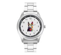 German Shepherd Pop Art Portrait Men's Business Watches Classic Stainless Steel Strap Wrist Watch for Boyfriend Father Gift