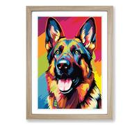 German Shepherd Pop No.2 Framed Print | A2 Oak Framed Wall Art | Ready to Hang | Modern Nature Picture | Living Room Bedroom Lounge Office