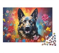 German Shepherd Portrait 1000 Pieces Puzzles Beautiful View Flower Shepherd Dog Home Decoration Decompression Jigsaw for Men And Women Challenging Puzzles Jigsaw Puzzles for Adults 52x38cm/1000pcs