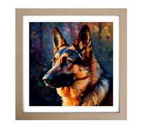 German Shepherd Post-Impressionism Framed Print | 18x18 Inch Oak Framed Wall Art | Ready to Hang | Impressionist Nature Picture | Living Room Bedroom Lounge Office