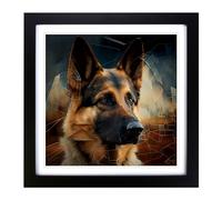 German Shepherd Precisionism Framed Wall Art Print, Ready to Hang Picture for Living Room Bedroom Home Office, Black 18 x 18 Inch (45 x 45 cm)