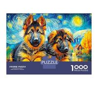 German Shepherd Premium Paper GSD Pups in Starry View DIY Jigsaw Puzzle Beginner Friendly Educational Toy 52x38cm/1000pcs