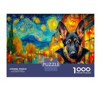 German Shepherd Premium Paper Peeking GSD Starry View DIY Jigsaw Puzzle Beginner Friendly Educational Toy 52x38cm/1000pcs