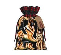 German Shepherd Print Christmas Drawstring Gift Bags Wrapping Goody Sweet Treat Candy Bags For Xmas Birthday Party Supplies Favors Medium