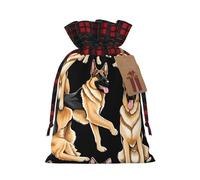 German Shepherd Print Christmas Drawstring Gift Bags Wrapping Goody Sweet Treat Candy Bags For Xmas Birthday Party Supplies Favors Small