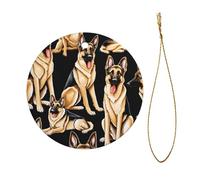 German Shepherd Print Christmas Tree Ceramic Hanging Round Shaped Christmas Tree Pendants Family Gatherings Holiday Party Decor.