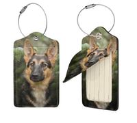 German Shepherd Print Luggage Tag Leather with Stainless Steel Loop Privacy Cover Name ID Labels for Women Men