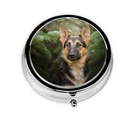 German Shepherd Print Round Pill Organizer 3 Compartment Pill Box Portable Medicine Pill Case for Outdoor Travel