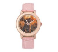 German Shepherd Print Women's PU Leather Strap Watch Analog Quartz Watch Casual Wristwatch for Home Work