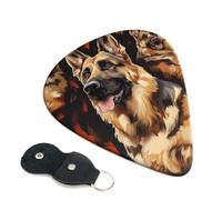 German shepherd Printed Guitar Picks, 6 Pack with Leather Keychain Pick Holder - 0.46mm, 0.71mm, 0.96mm Assorted Thickness for Acoustic Ukulele, Electric Guitar, Acoustic Guitar, Bass