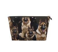 German Shepherd Printed Toiletry Bag for Women Girl Portable Travel Cosmetic Bag Leather Makeup Pouch Organizer with Gold Zipper