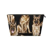 German Shepherd Prints PVC Leather Travel Toiletry Bag with Gold Zippers, Waterproof Cosmetic Organiser for Makeup, Toiletries & Essentials