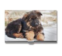 German Shepherd Puppies Business Card Holder,Compact Durable Portable Card Box Flip Cover Tear Lightweight Business Cards Case for Man Woman