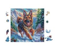 German Shepherd Puppy 100 Pieces Premium Jigsaw Puzzle Adult Jigsaws Educational Challenge Mental Exercise Wall Art Winter Rigid Cardboard 28x28cm