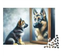 German Shepherd Puppy 1000 Pieces Puzzles Beautiful View Puppy Reflection Home Decoration Educational Game Gifts Puzzles for Adults Jigsaw Puzzles for Adults 70x50cm/1000pcs